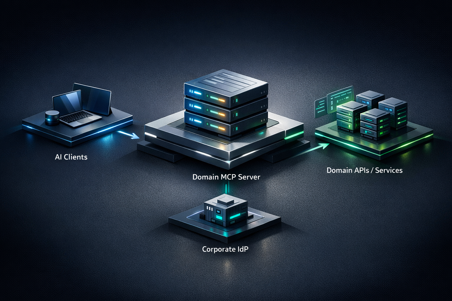 Create a clean enterprise architecture diagram in a modern editorial style on a white background with subtle ESS brand accents in navy, teal, and slate. Show four labeled components arranged left to r